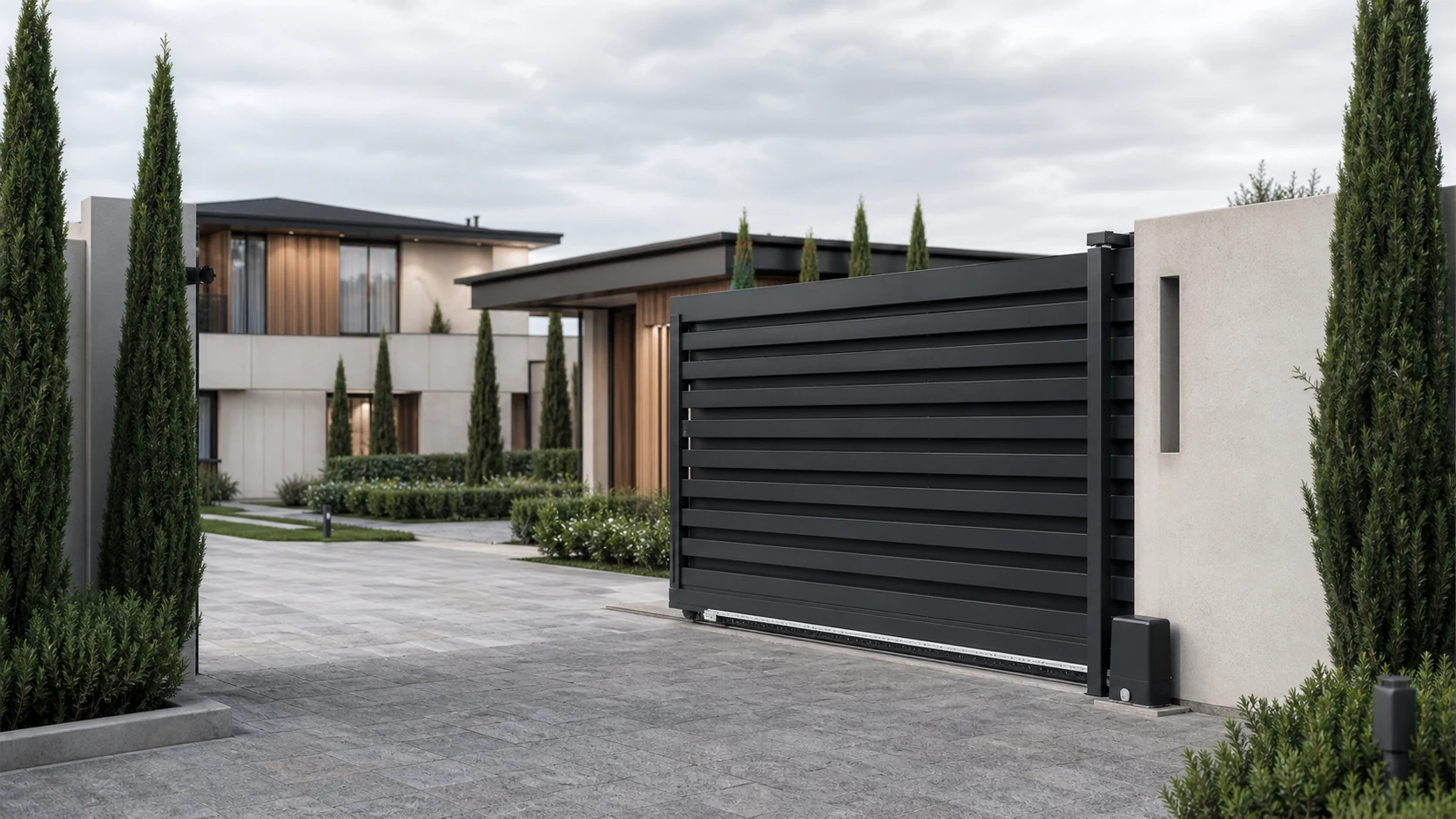 Precision automatic sliding gate installed at a contemporary Bursa residence